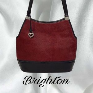 Brighton Red Horse Hair and Black Leather Shoulder Bag with Brighton Medallion